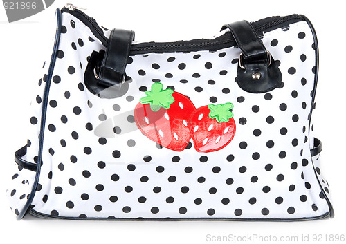 Image of Feminine bag with embroidery in the manner of red strawberries
