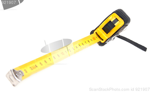 Image of Black tape measure with yellow centimetre