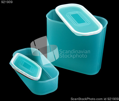 Image of Two blue translucent plastic containers