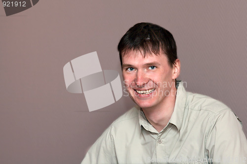 Image of Portrait smiling men in shirt