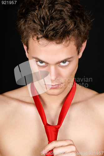 Image of Sexy young man with red tie