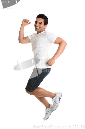 Image of Excited energetic jumping man success