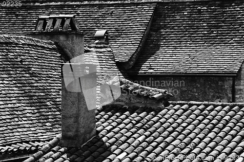 Image of Rooftops in Vezelay, Central France (black and white)