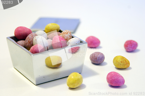 Image of Mini candy chocolate eggs in a polished silver box