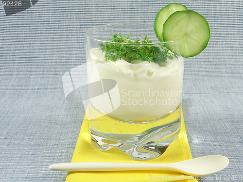 Image of yogurt with cucumber and watercress