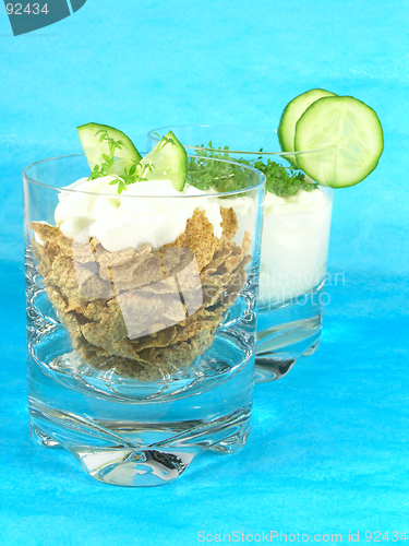 Image of yogurt with cucumber and watercress