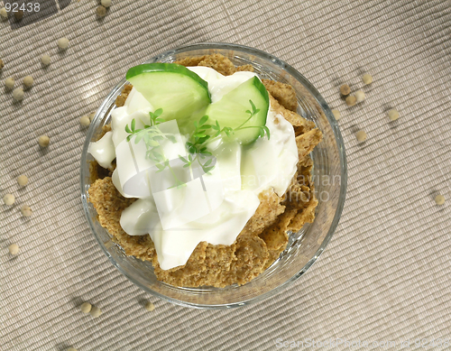 Image of yogurt with cucumber and watercress