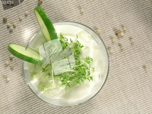 Image of yogurt with cucumber and watercress