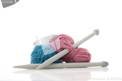 Image of Blue and pink  knitting wool