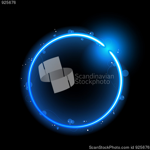 Image of Blue Circle Border with Sparkles and Swirls. 