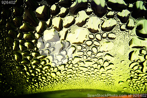 Image of Green drops of water - light from backside. Macro