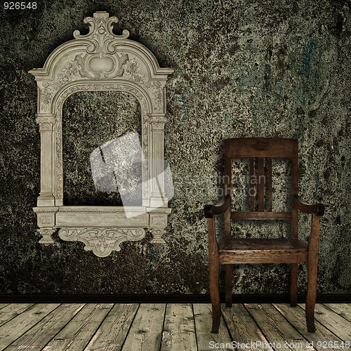 Image of grunge interior with chair and vintage frame