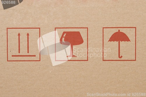 Image of symbols from cardboard box, information labels