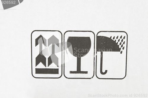 Image of symbols from cardboard box, information labels