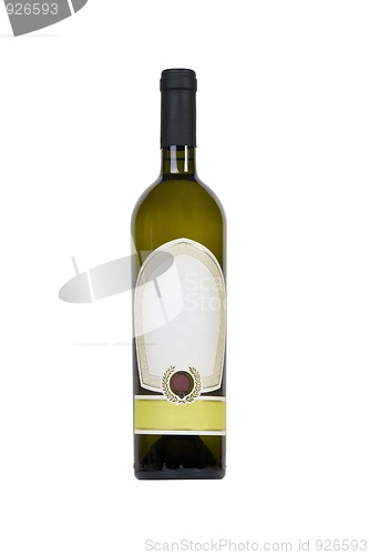 Image of green bottle of wine with blank tag