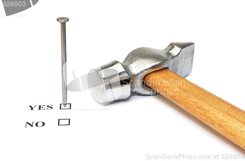 Image of Nail which mark checkbox and hammer on white