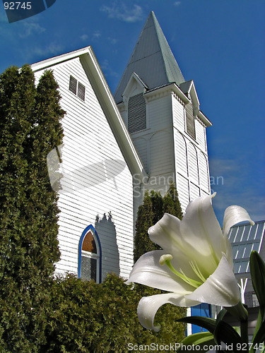 Image of Easter lily and church