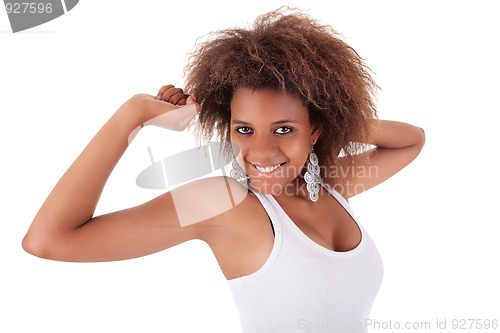 Image of beautiful black  woman, smiling