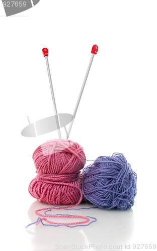 Image of Blue and pink  knitting wool