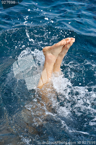 Image of Young man jumping into water