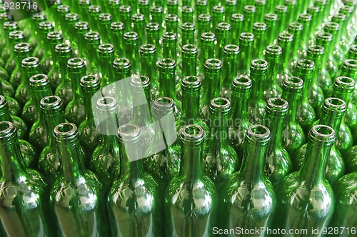 Image of Green glass wine bottles