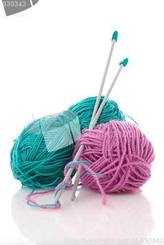 Image of Blue and pink  knitting wool