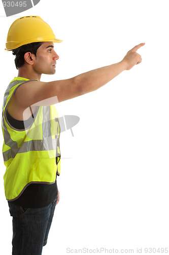 Image of Construction worker or builder pointing finger
