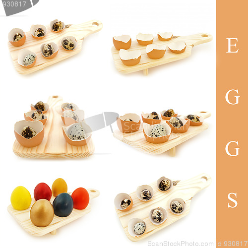 Image of different eggs in the wooden board