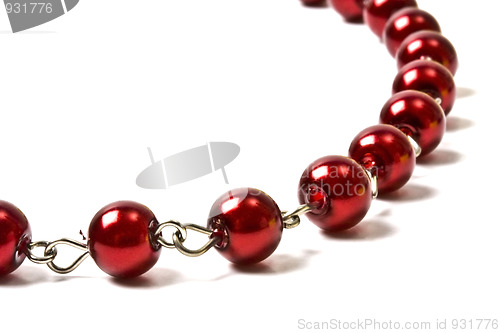 Image of Beautiful red string of beads closeup 