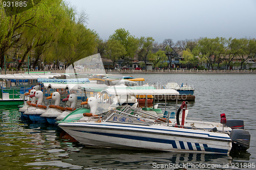 Image of Beijing lake with boats.