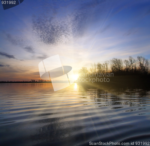 Image of river landscape with sunset