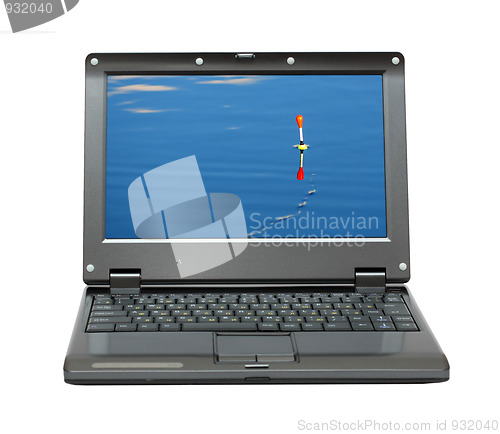 Image of small laptop with fishing themes