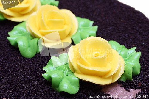 Image of sweet chocolate cake close-up