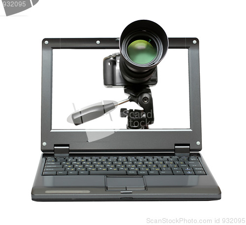 Image of laptop with camera on tripod