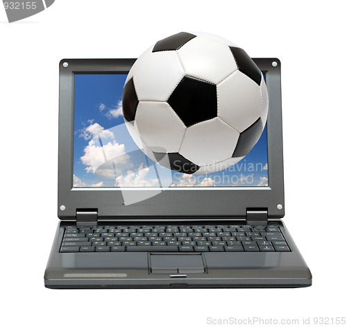 Image of small laptop with soccer football ball
