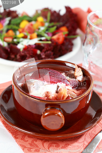 Image of Red cabbage soup with beetroot (borscht)