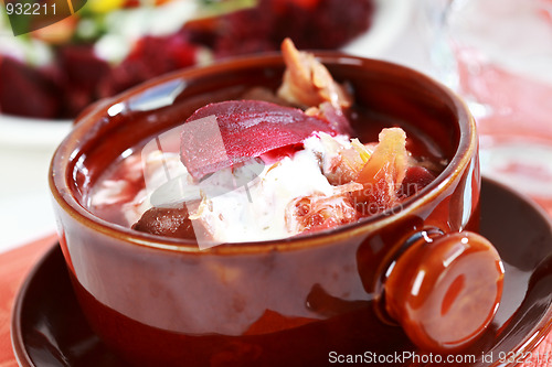 Image of Red cabbage soup with beetroot (borscht)