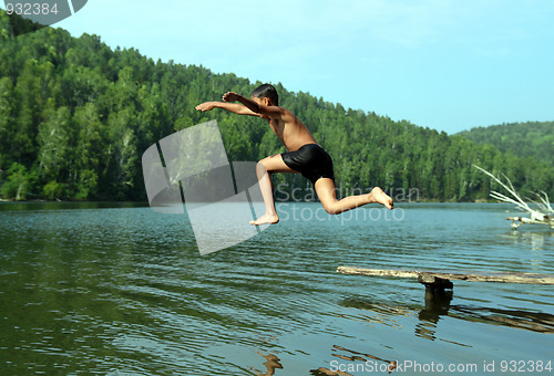 Image of boy jumping in lake