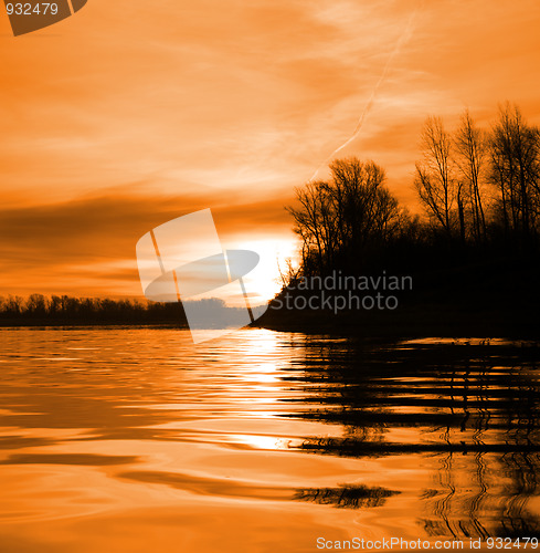 Image of red river landscape with sunset
