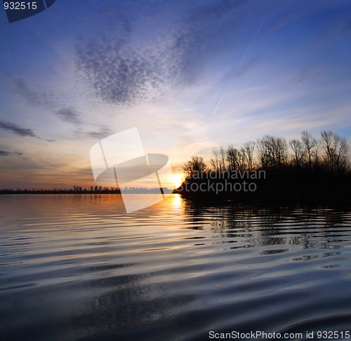 Image of river landscape with sunset