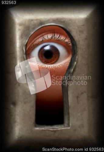 Image of eye in keyhole