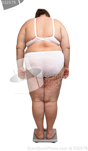 Image of women with overweight from behind on scales