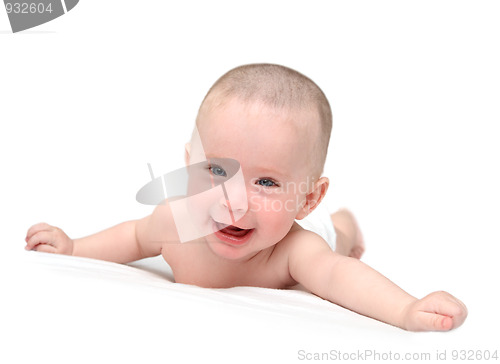 Image of happy baby crawling