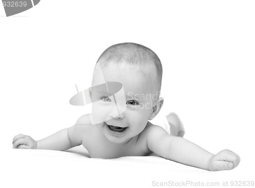 Image of happy baby crawling