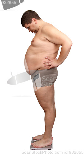 Image of overweight man on scales