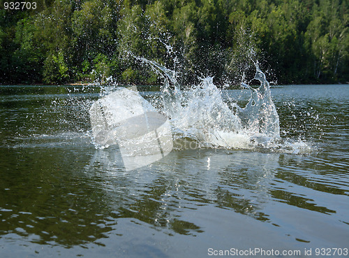 Image of big water splash in lake