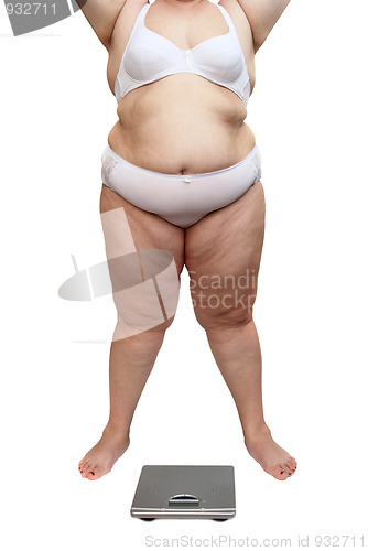 Image of overweight woman body and scales