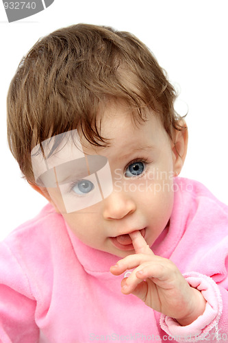 Image of baby sucking fingers portrait