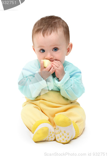 Image of small baby biting apple