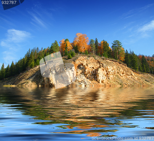 Image of hill in lake